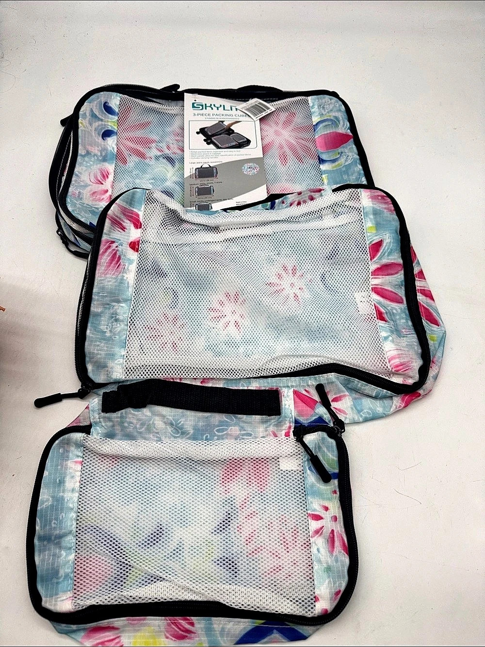 SKYLITE 3-Piece Packing Cubes Floral Multicolor NWT